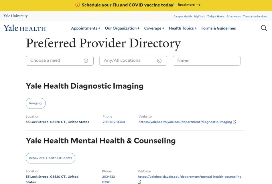 preferred provider directory screenshot